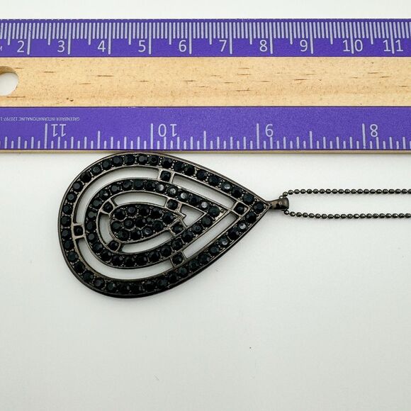 Vintage Signed Monet Teardrop Rhinestone Pendant Necklace Retro Statement Glam - Picture 11 of 11